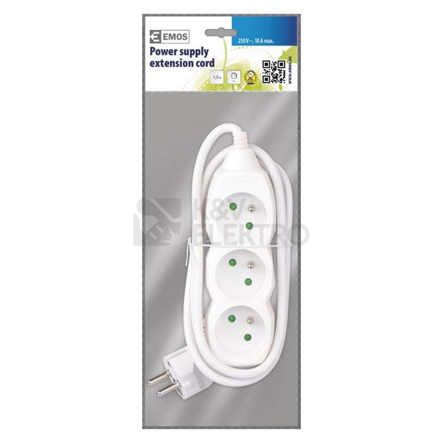 Obrázek produktu Prodlužovací kabel EMOS 1,5m/3zásuvky bílá P0311 1902030150 1