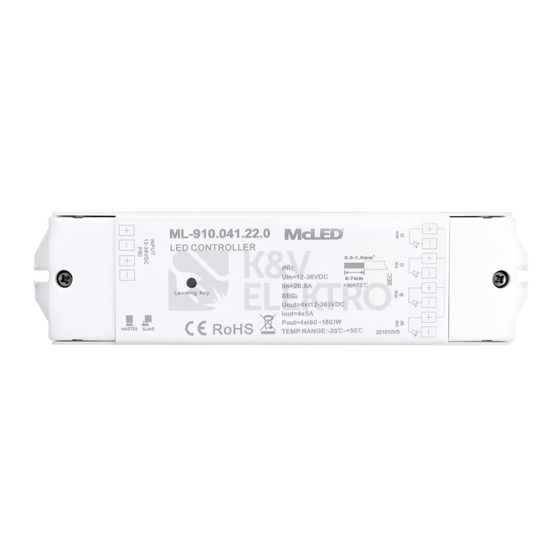 Obrázek produktu RF přijímač McLED řízení jasu CCT RGBW 4 kanály 4x5A 12-36V ML-910.041.22.0 0