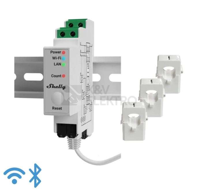 Obrázek produktu Měřič a monitor spotřeby elektrické energie WiFi/Bluetooth/LAN Shelly Pro 3EM 0
