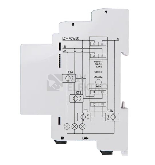 Obrázek produktu Měřič a monitor spotřeby elektrické energie WiFi/Bluetooth/LAN Shelly Pro 3EM 1