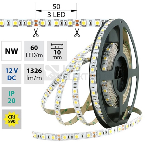  LED pásek délka 5m McLED neutrální bílá 12V 14,4W 10mm ML-121.665.60.9-04000.500X05